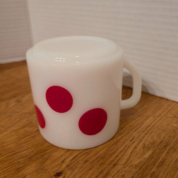 Federal Polka Dot Mug Red Mid Century 1960s 60s Milk Glass Coffee Cup 8 oz Retro - Picture 5 of 7